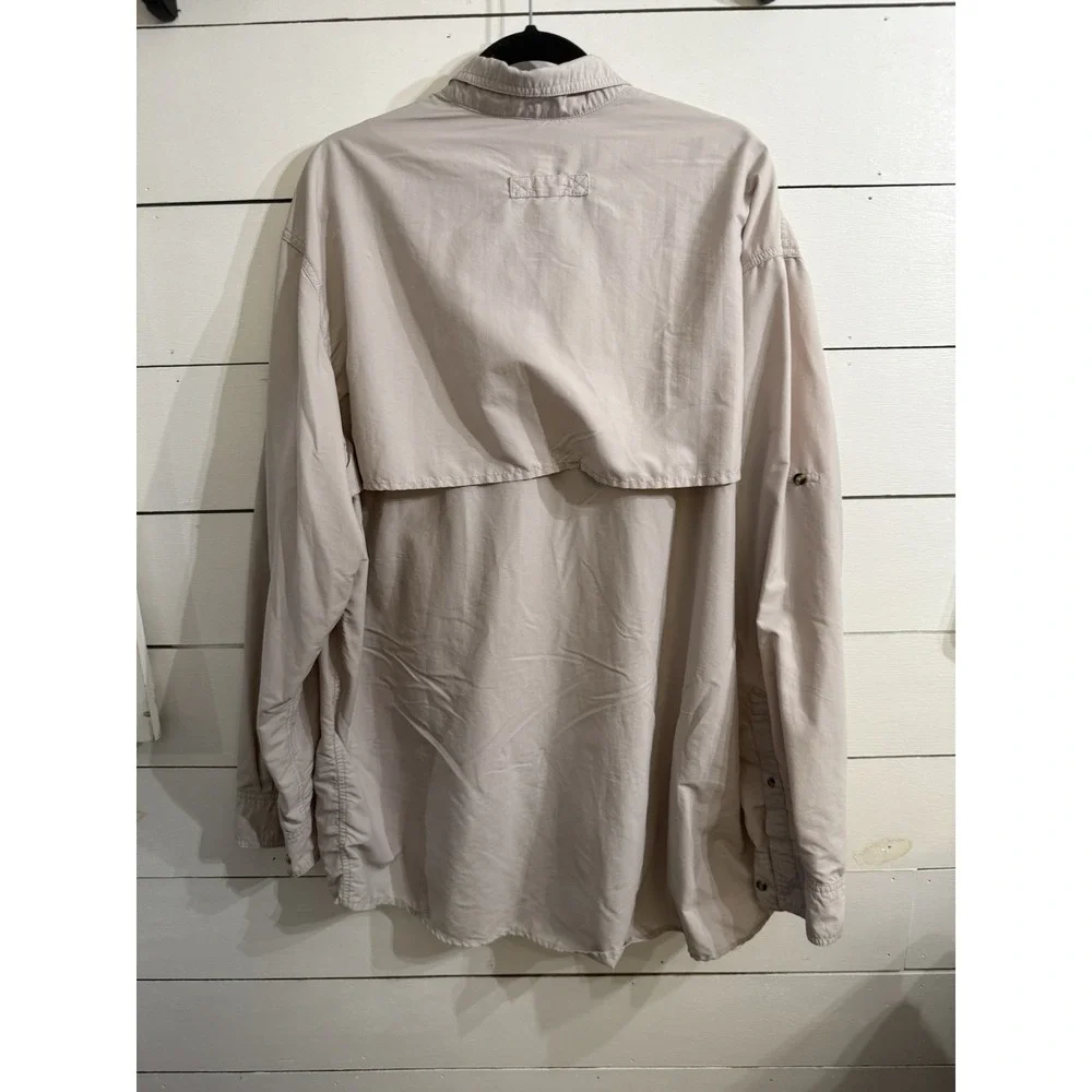 LL Bean Shirt Mens XXL Tall Vented Beige‎ Khaki Tan Long Sleeve Fishing Outdoor